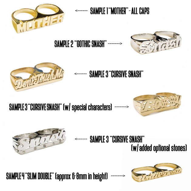 Custom Double Finger Nameplate Rings | SNASH JEWELRY