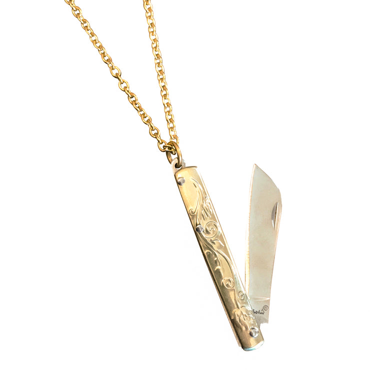 Fancy Knife Necklace Silver Plated Chain