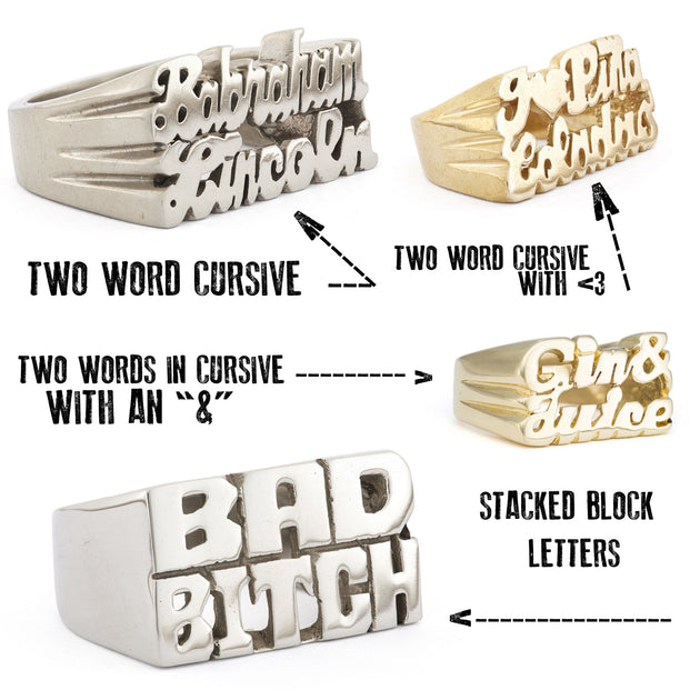 Custom Two-Line Nameplate Rings | SNASH JEWELRY