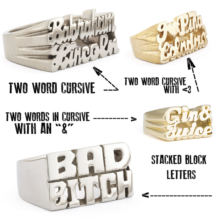 Custom Two-Line Nameplate Rings - SNASH JEWELRY